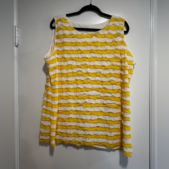 Susan Graver 2XL Yellow White Layered Ruffle Striped Sleeveless Flowy Blouse. - Picture 1 of 9